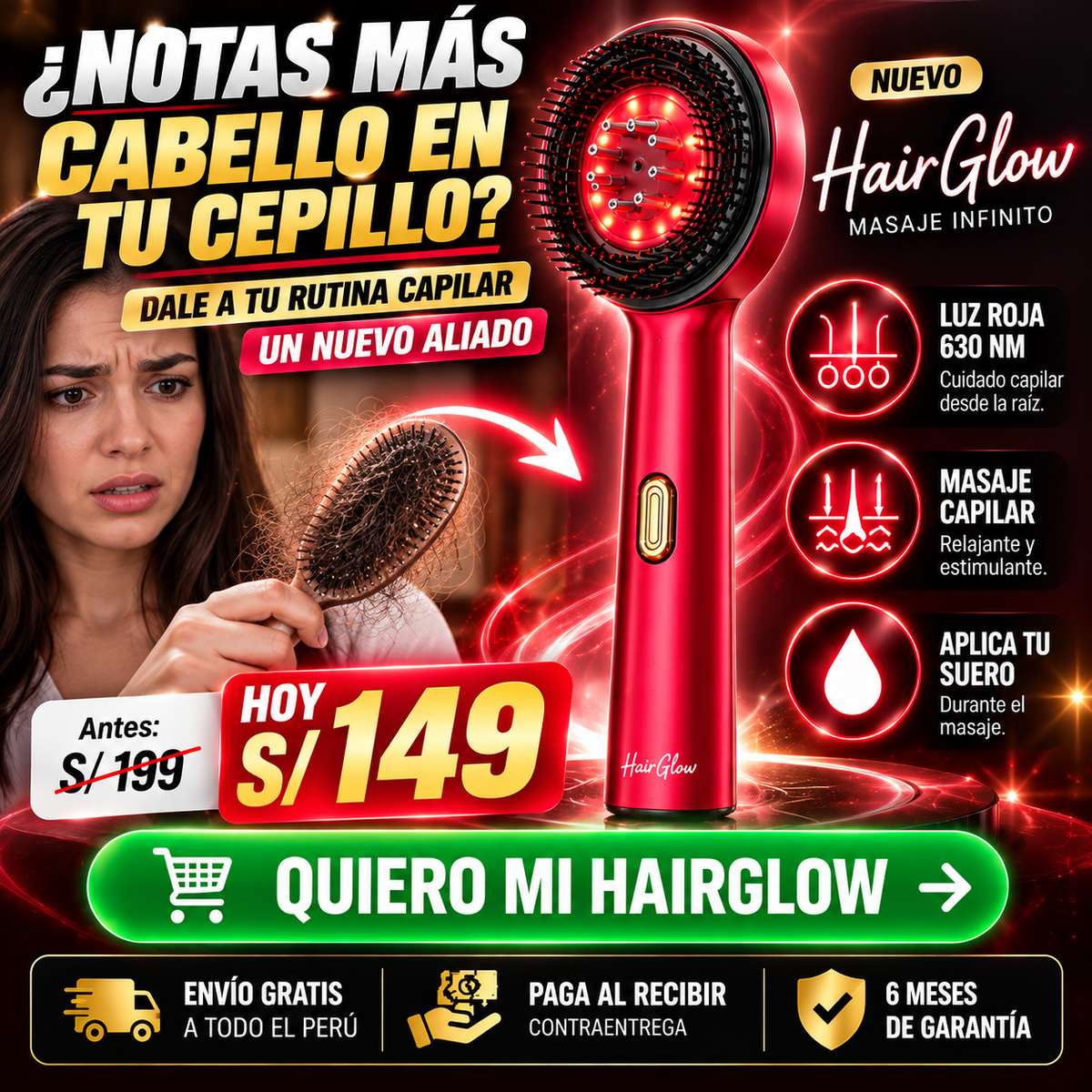 NUEVO PEINE HAIRGLOW - DILE ADIÓS A LA PERDIDA DE CABELLO