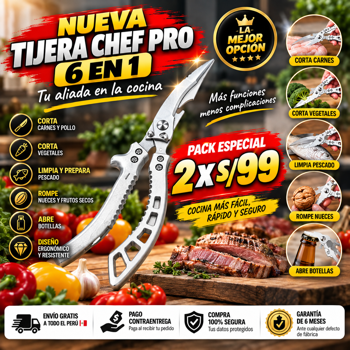NUEVA TIJERA ALEMANA CHEF PRO 6 EN 1