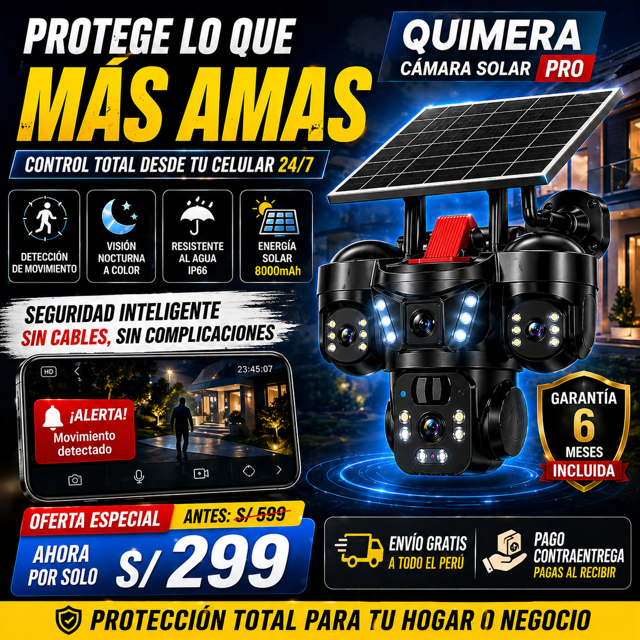 NUEVA CÁMARA TRIPLE LENTE DELUXE-Con panel solar e IA