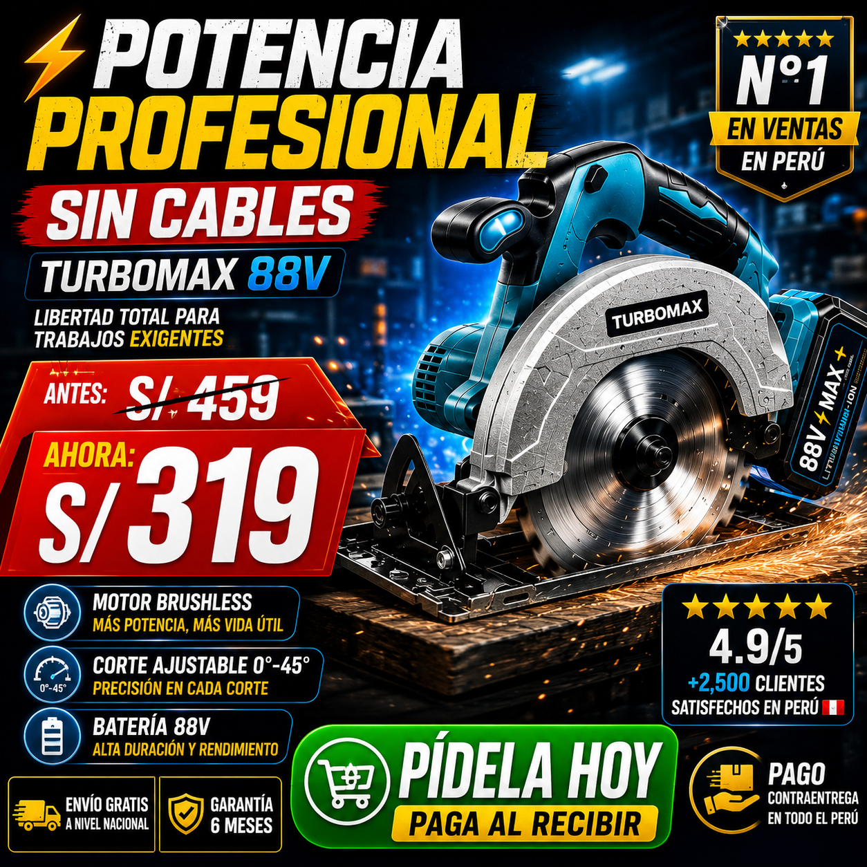 NUEVA SIERRA CIRCULAR INALÁMBRICA TURBOMAX 88V