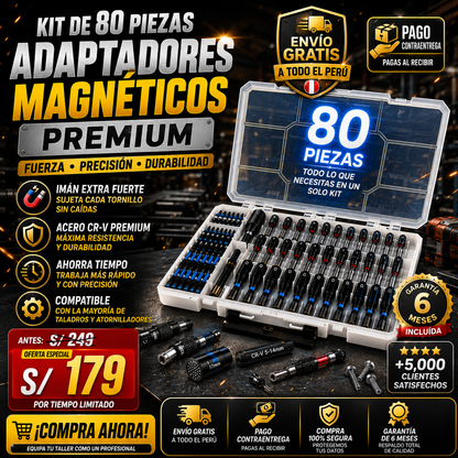 KIT 80 PIEZAS ADAPTADORES MAGNÉTICOS PREMIUM