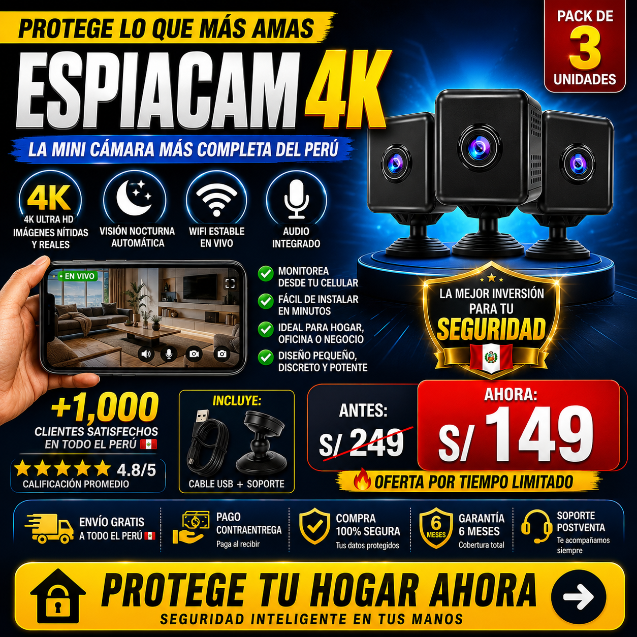 Nueva Cámara Mini Espía 4K