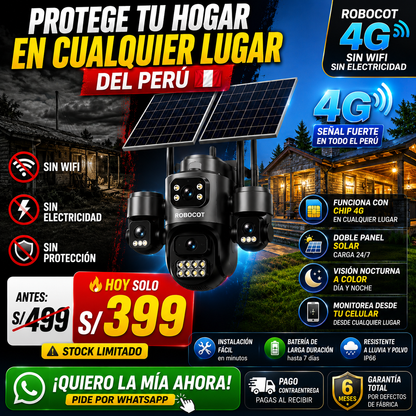 CÁMARA PROGUARD 360° OJO DE DIOS 4G - 4 Lentes y doble panel solar