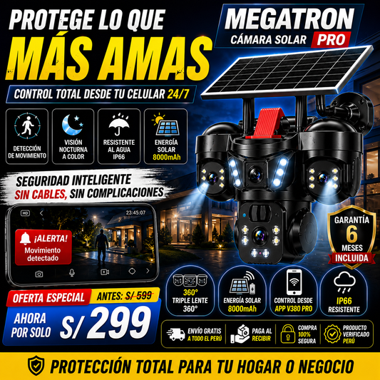 NUEVA CÁMARA SOLAR MEGATRON- Triple lente y alarma policial