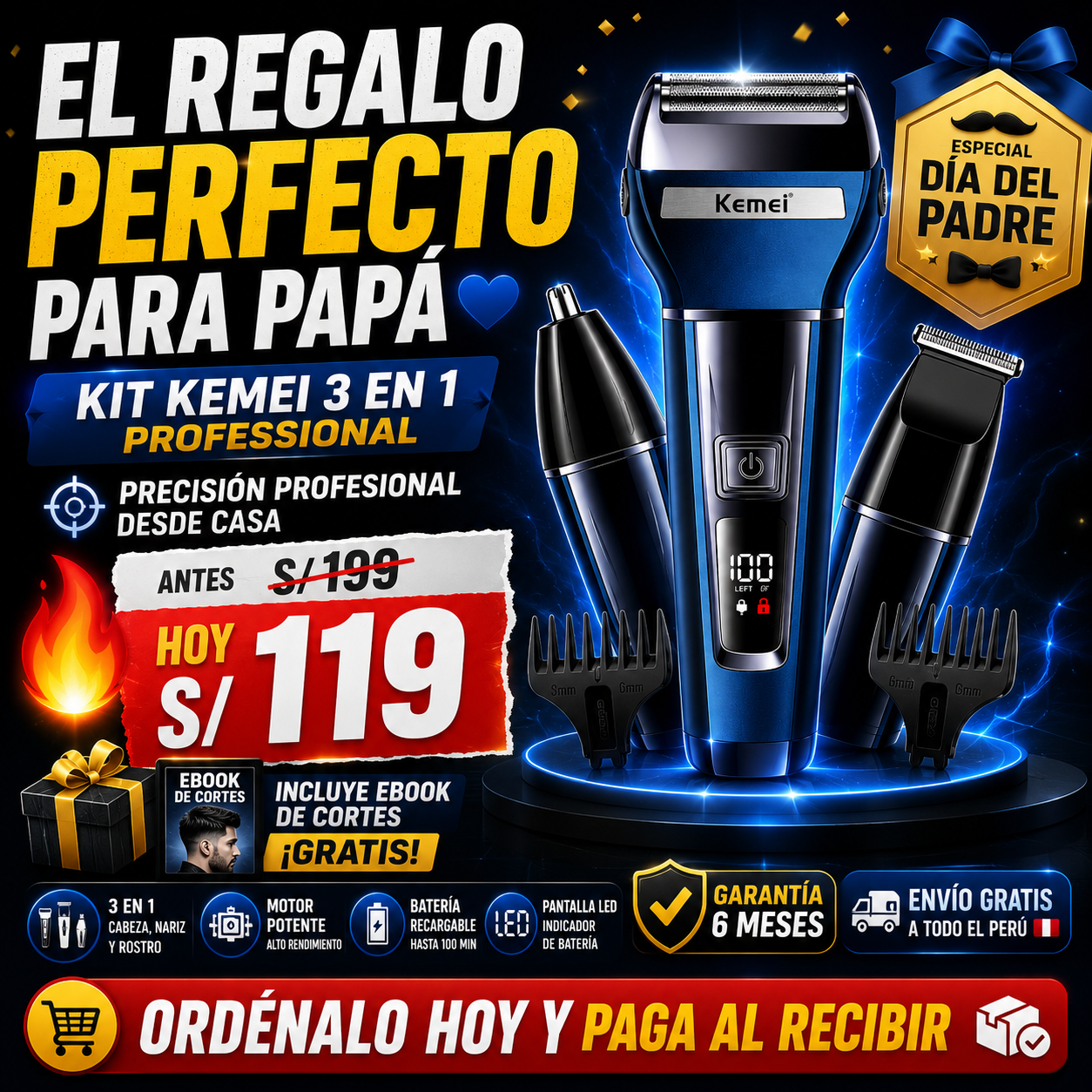 NUEVO KIT 3 EN 1 KEMEI PROFESSIONAL - El mejor Regalo para Papá