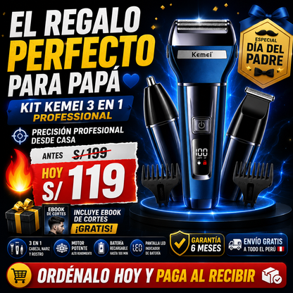 NUEVO KIT 3 EN 1 KEMEI PROFESSIONAL - El mejor Regalo para Papá