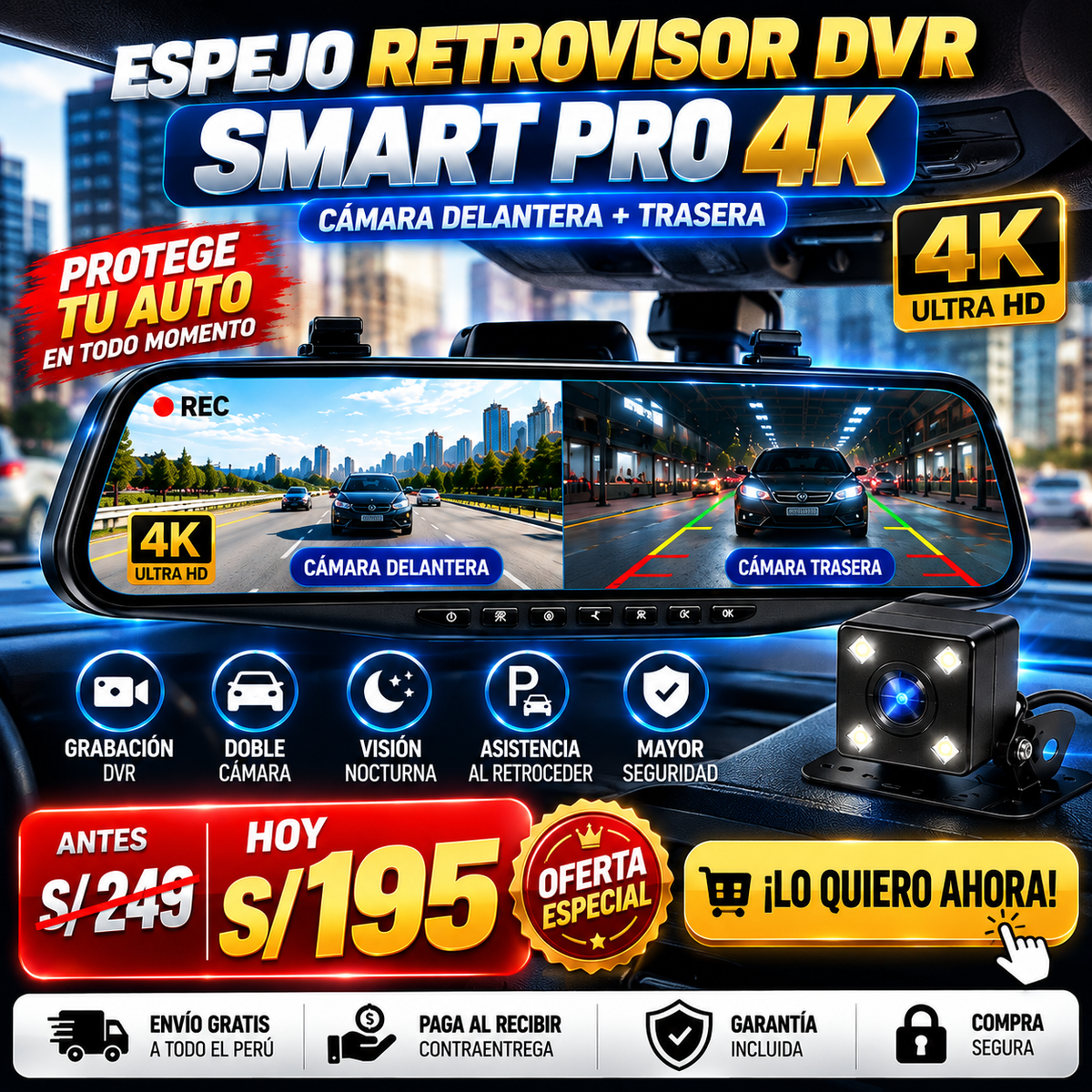 NUEVO ESPEJO RETROVISOR DVR SMART PRO 4K