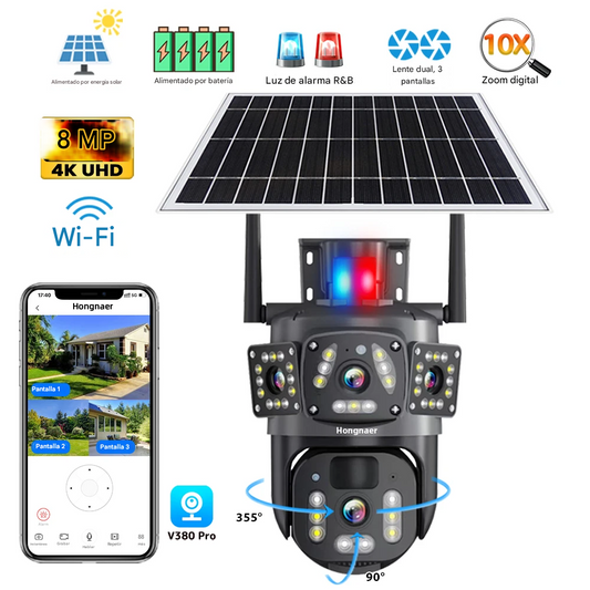 NUEVA CÁMARA TRIPLE LENTE DELUXE-Con panel solar e IA