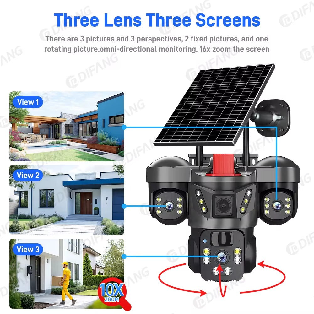 NUEVA CÁMARA TRIPLE LENTE DELUXE-Con panel solar e IA